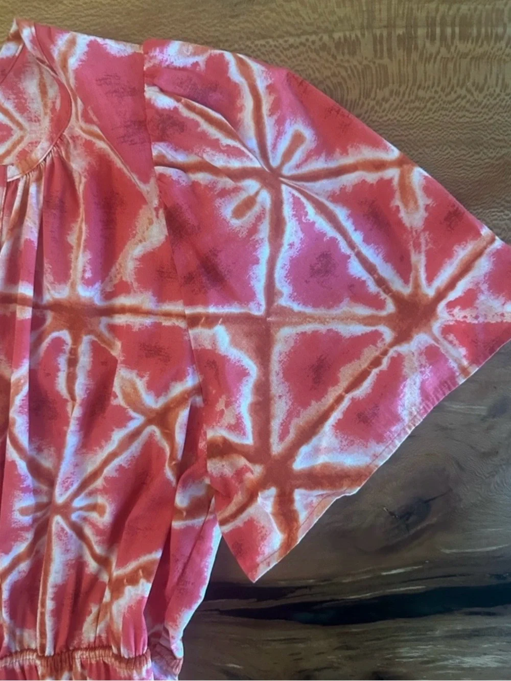 Anthropologie Somerset Mini Dress Pink Orange Tie Dye Smocked Waist Size:Small